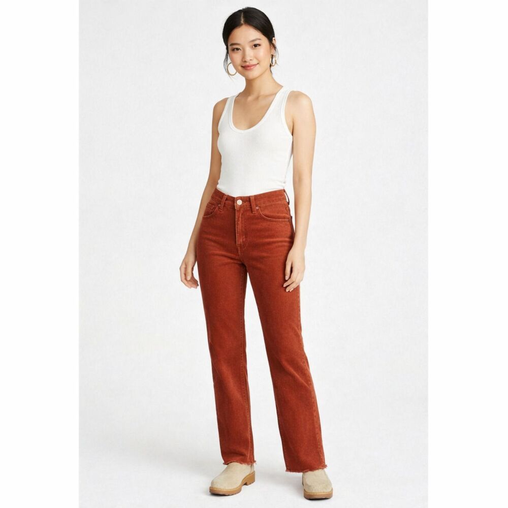 Free People We the Free Chestnut Brown Corduroy Pants Size 25 NWT Rust Raw Hem